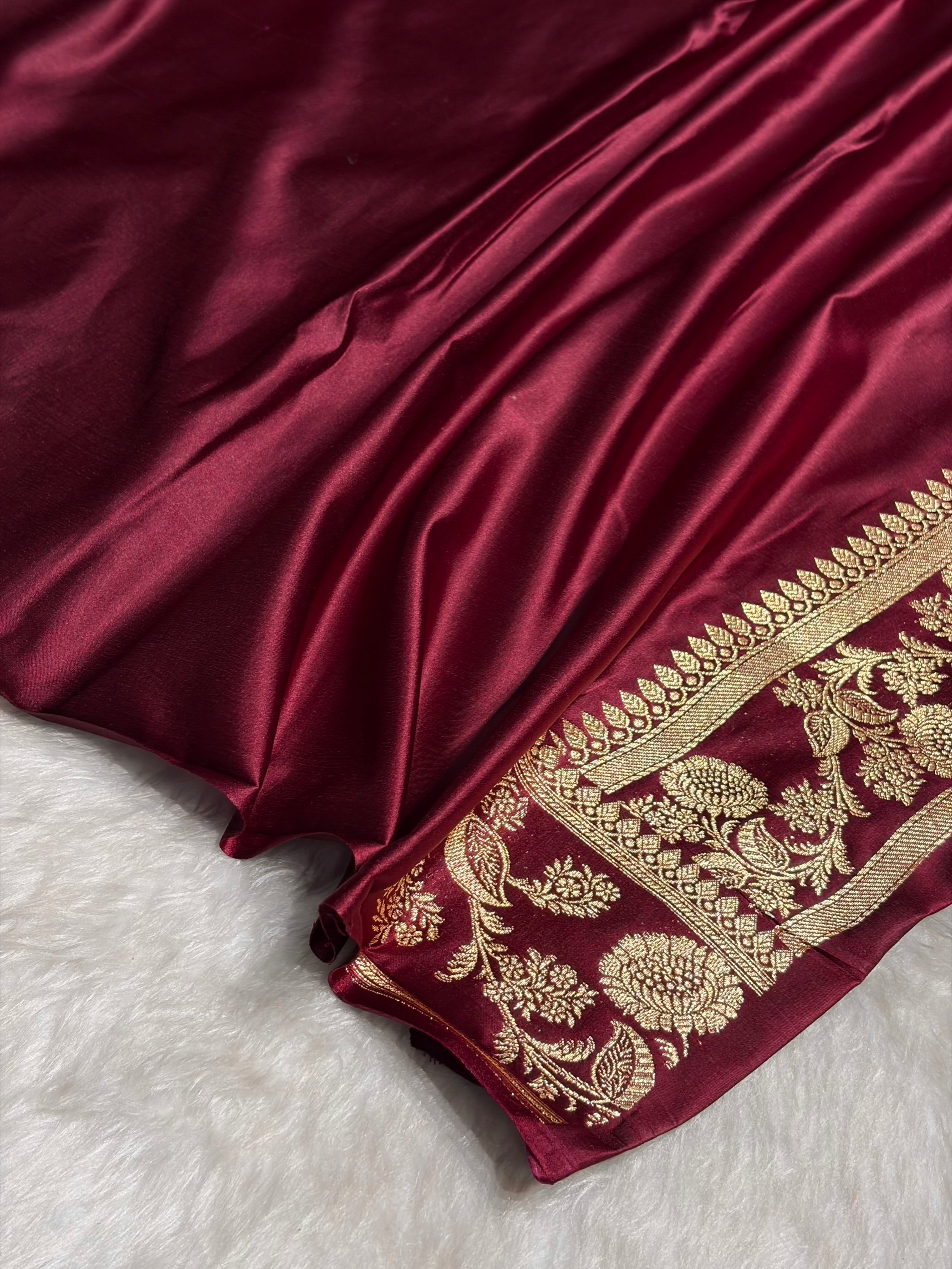 Chocolate Shades Floral Pattern Satin Katan Silk Saree SK77