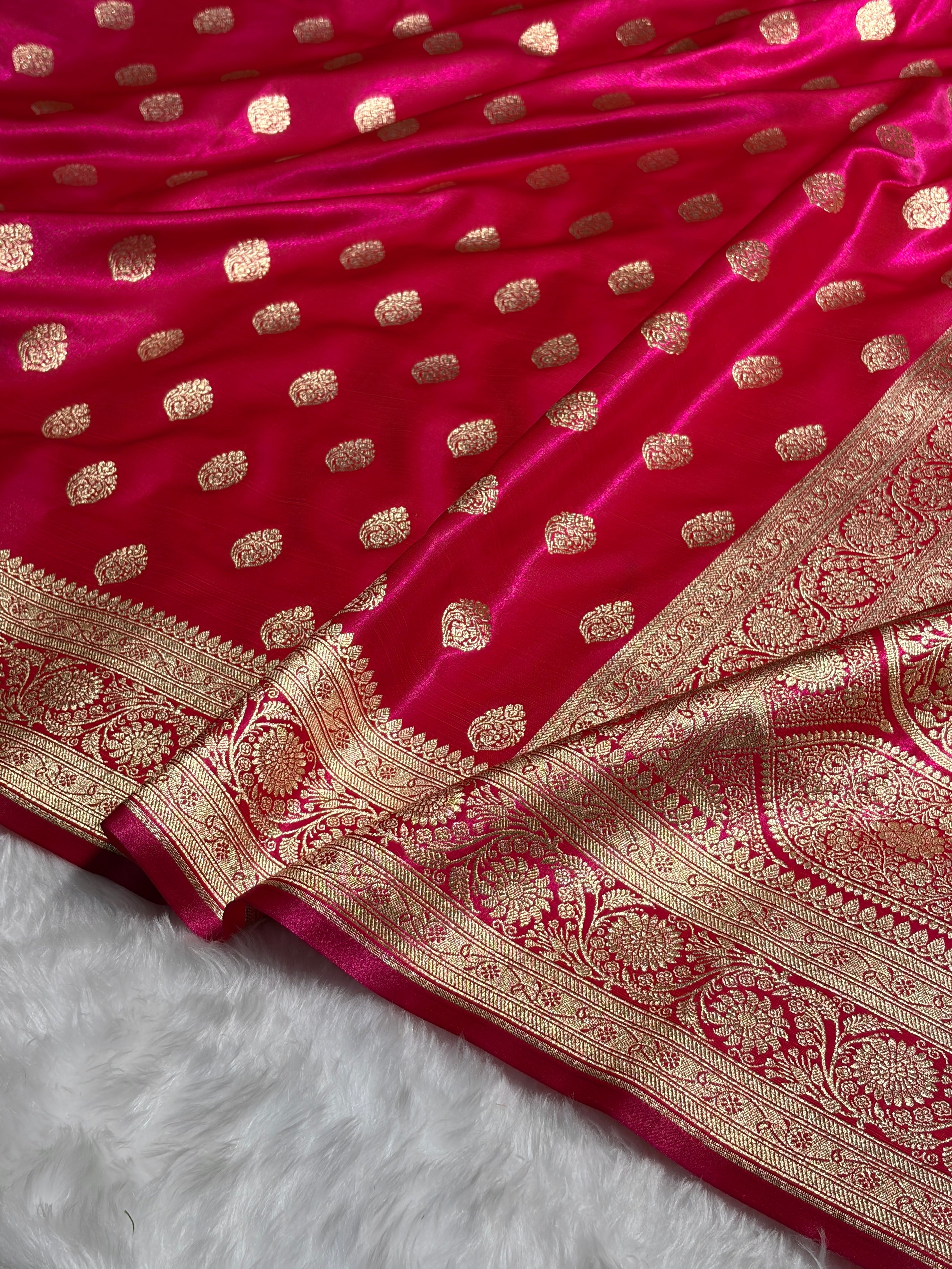 Ultra Light Weight Satin Silk Boota in Cross Rani Shades SS03