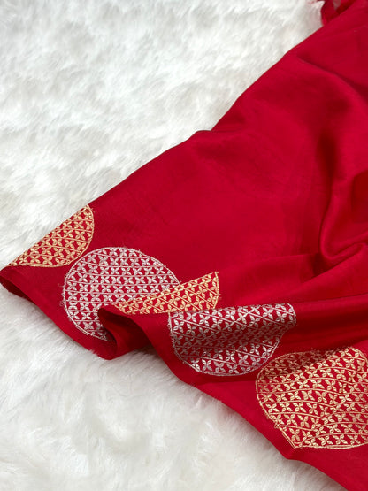 Banarasi Red Shades Handwoven Pure Paper Silk Saree RM-87