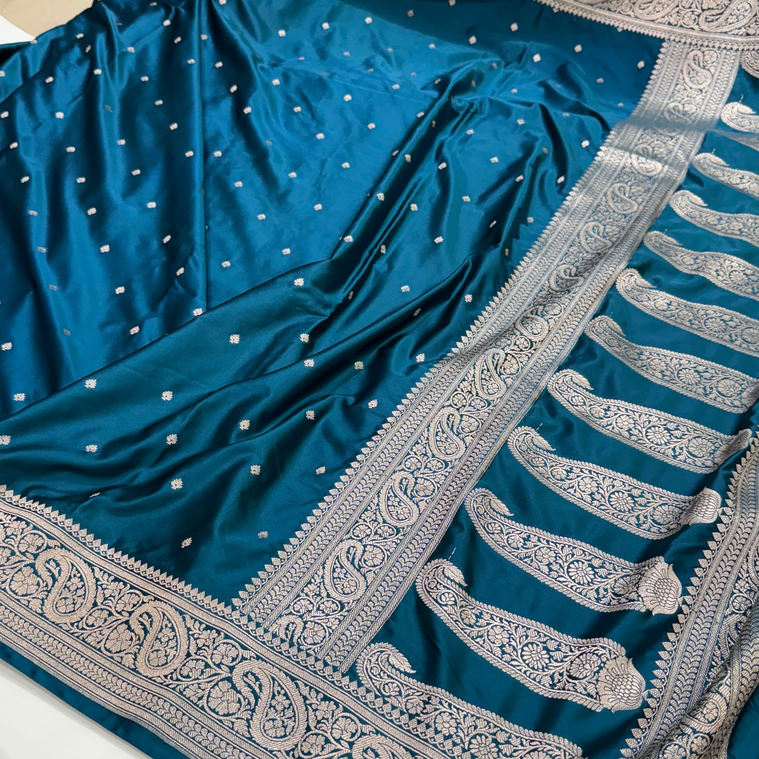 Beautiful German Blue Mashru Silk Saree