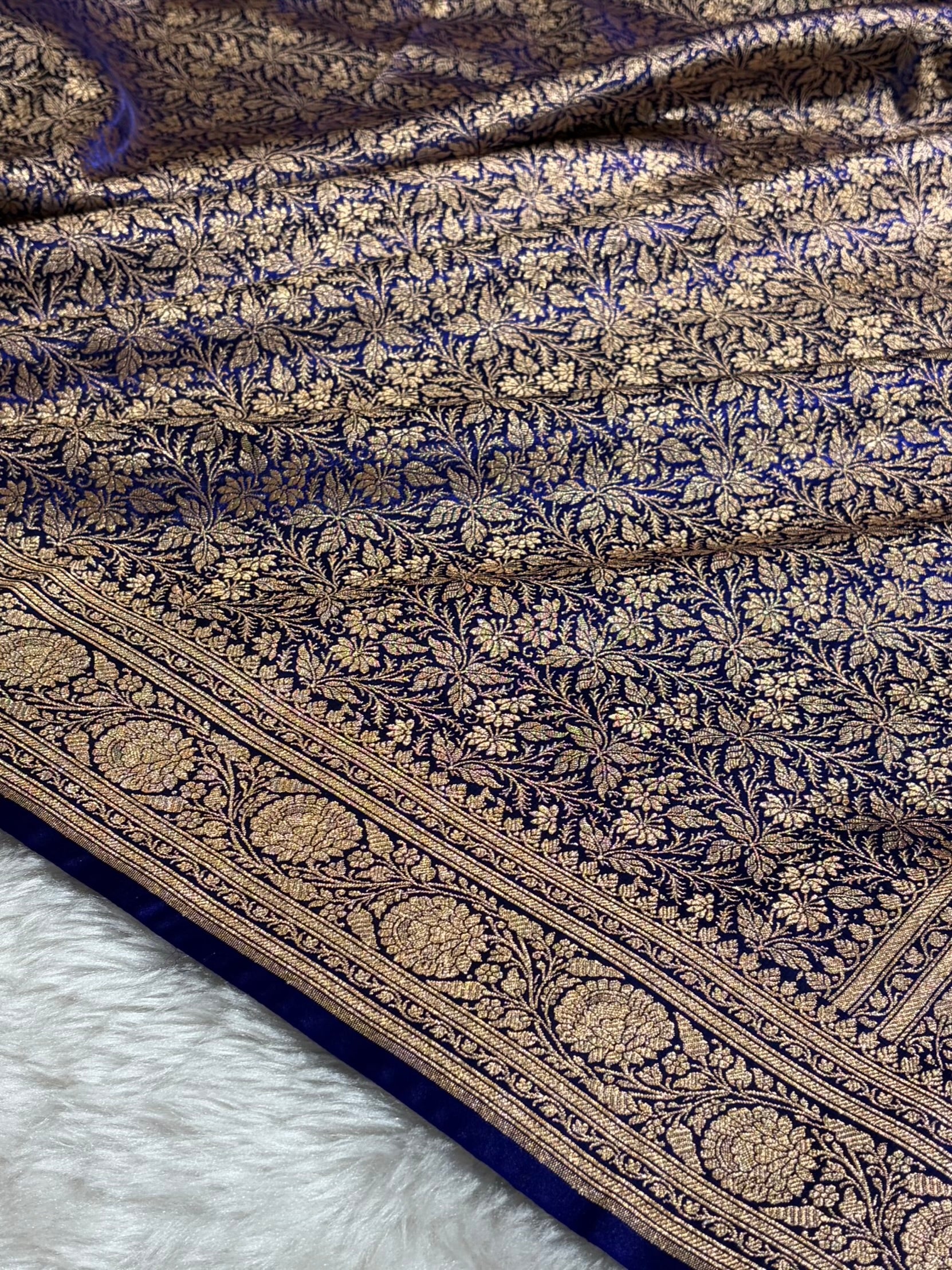 Royal Blue Shades Brocade Satin Silk Saree Banarasi Saree Shades SS30