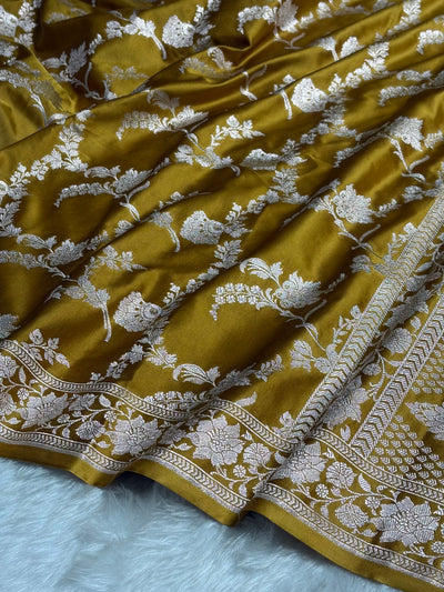 Dusty Mustard Shades Jaal Mashru Silk Saree MCS48