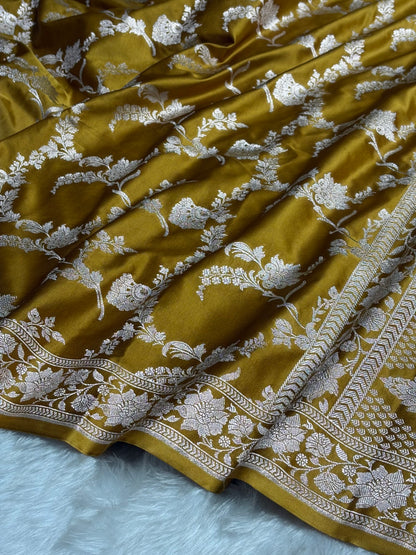 Mustard Shades Jaal Mashru Silk Saree
