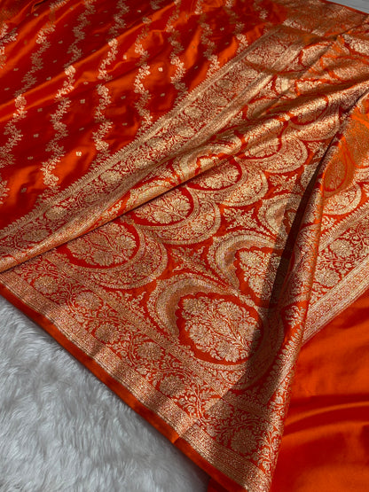 Banarasi Satin Katan Saree With Boota in Fanta Orange Shades SK108