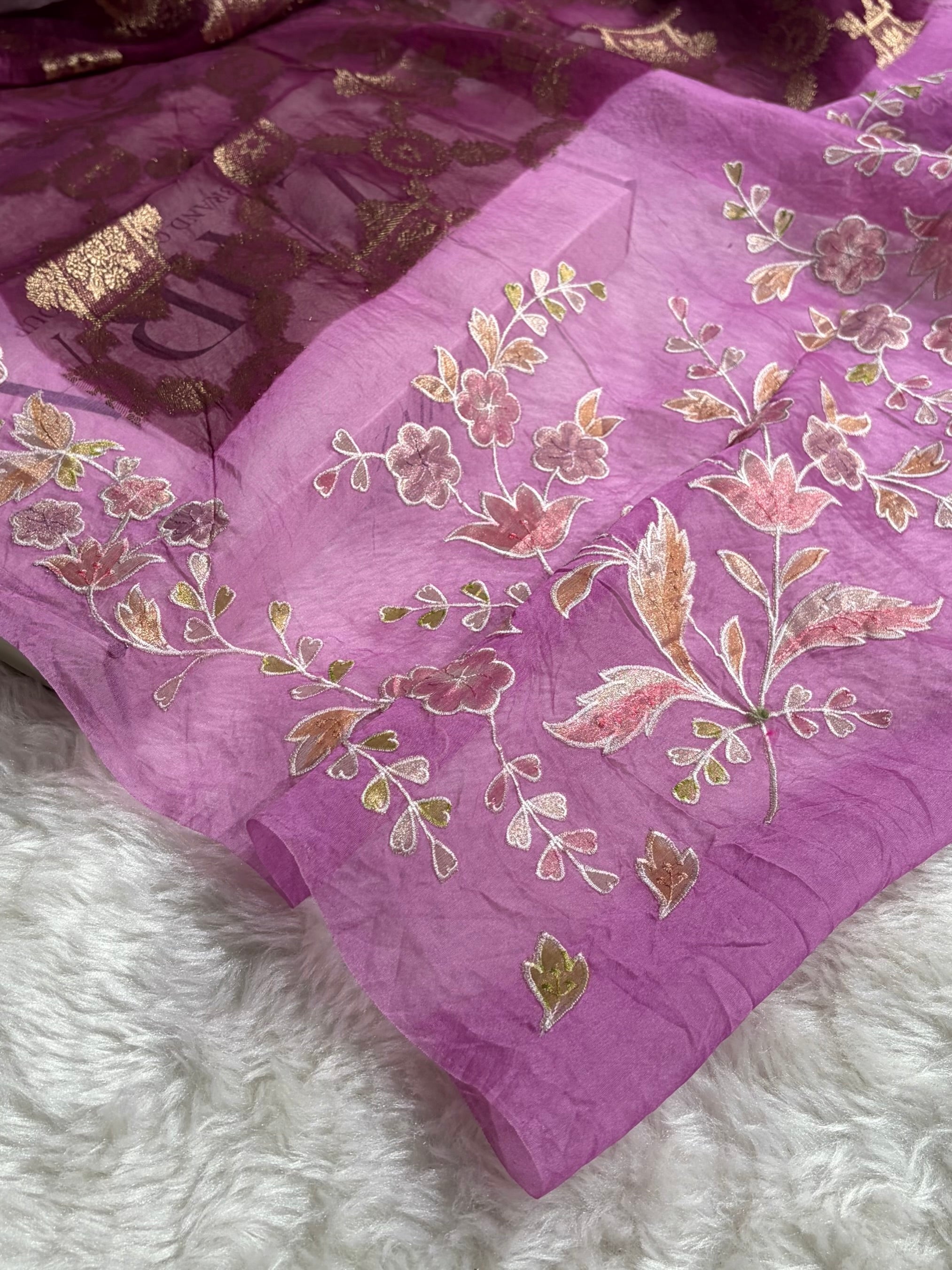 Banarasi Pure Organza Contrast Wine With Lavender Shades Banarasi Silk Saree PO-38