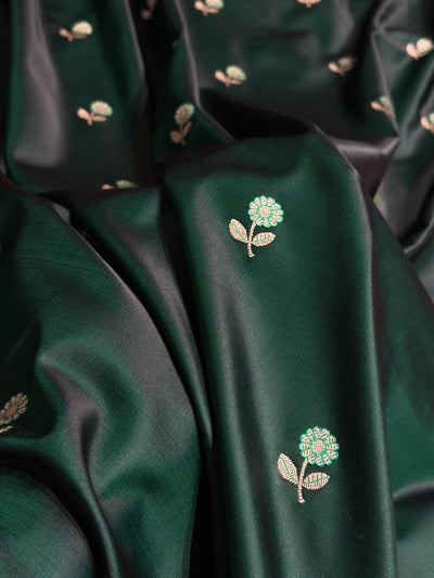 Dark Bottle Green / Rani Shades Banarasi Booti Pattern Mashru Silk Saree MSM-137