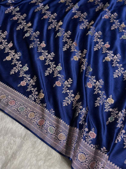 Royal Blue Minakari Banarasi Cross Mashru Silk Saree MS01