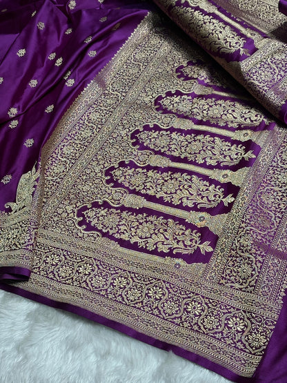 Magenta Floral Booti Katan Silk Saree SK62