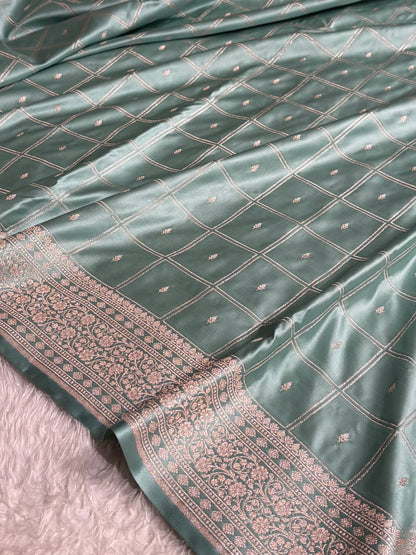 Sea Green Shades Banarasi With Floral Border Mashru Silk Saree MSM-124