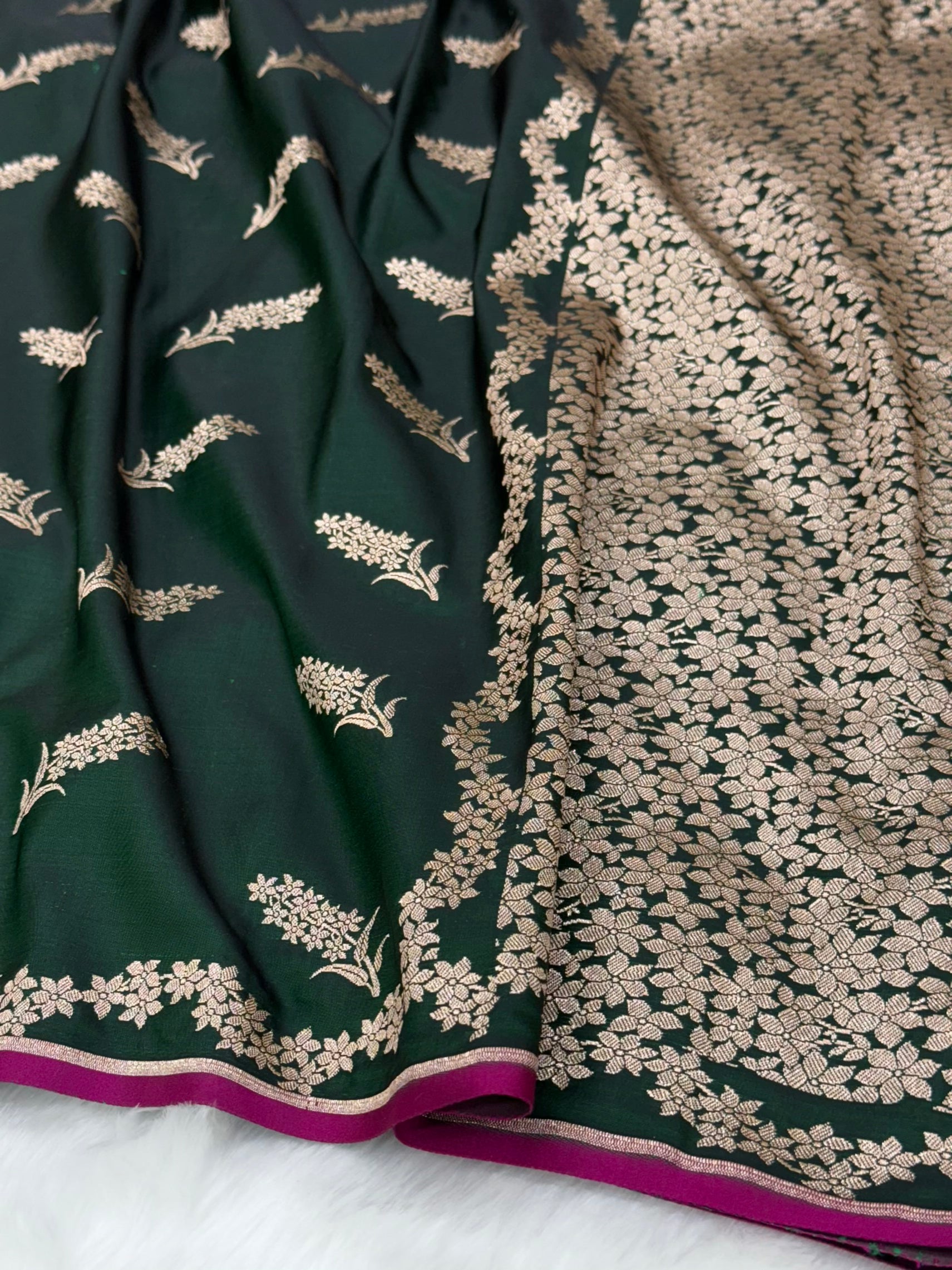 Dark Bottle Green Motif Mashru Silk Saree MSM 42