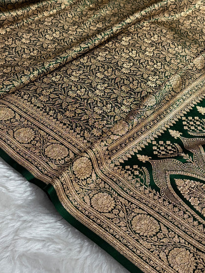 Bottle Green Shades Brocade Satin Silk Saree Banarasi Saree Shades SS30