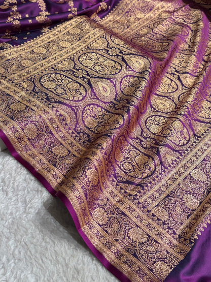 Banarasi Satin Katan Saree With Jaal Pattern in Cross Wine Shades SK121