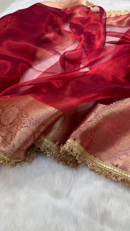 Bridal Red Pure Tissue Silk Saree with Gotta Patti PTGP2