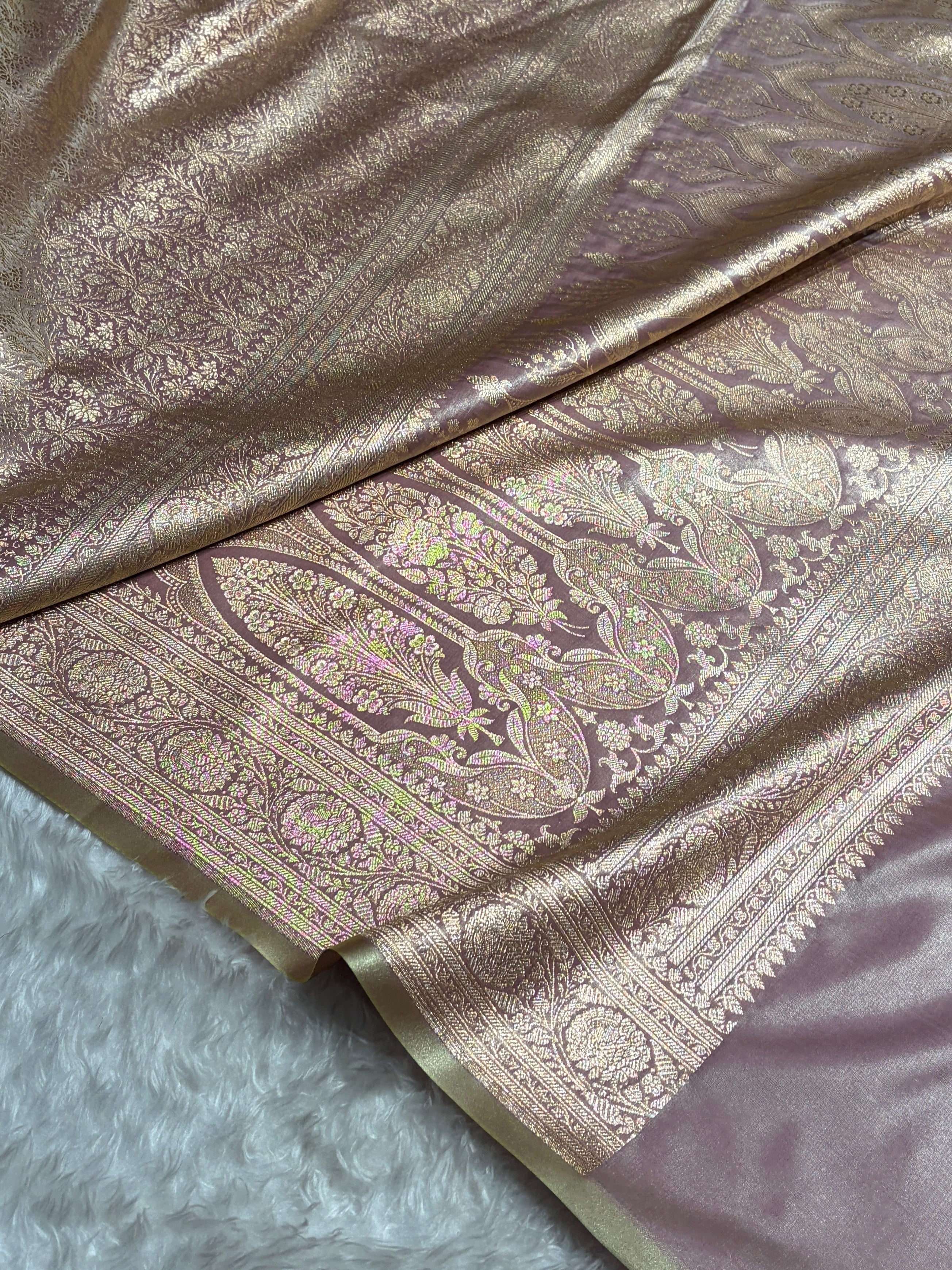 Mauve Gold Shades Brocket Satin Silk Saree Banarasi Saree Shades SS30