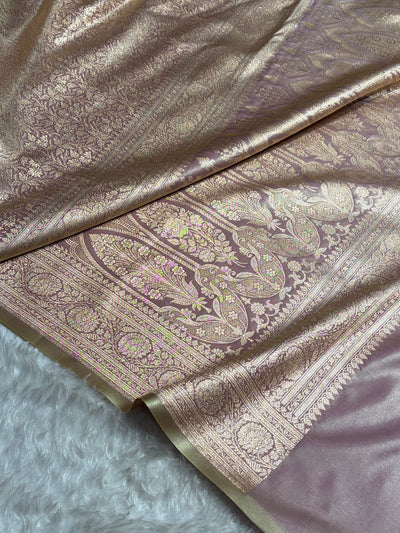 Mauve Gold Shades Brocket Satin Silk Saree Banarasi Saree Shades SS30