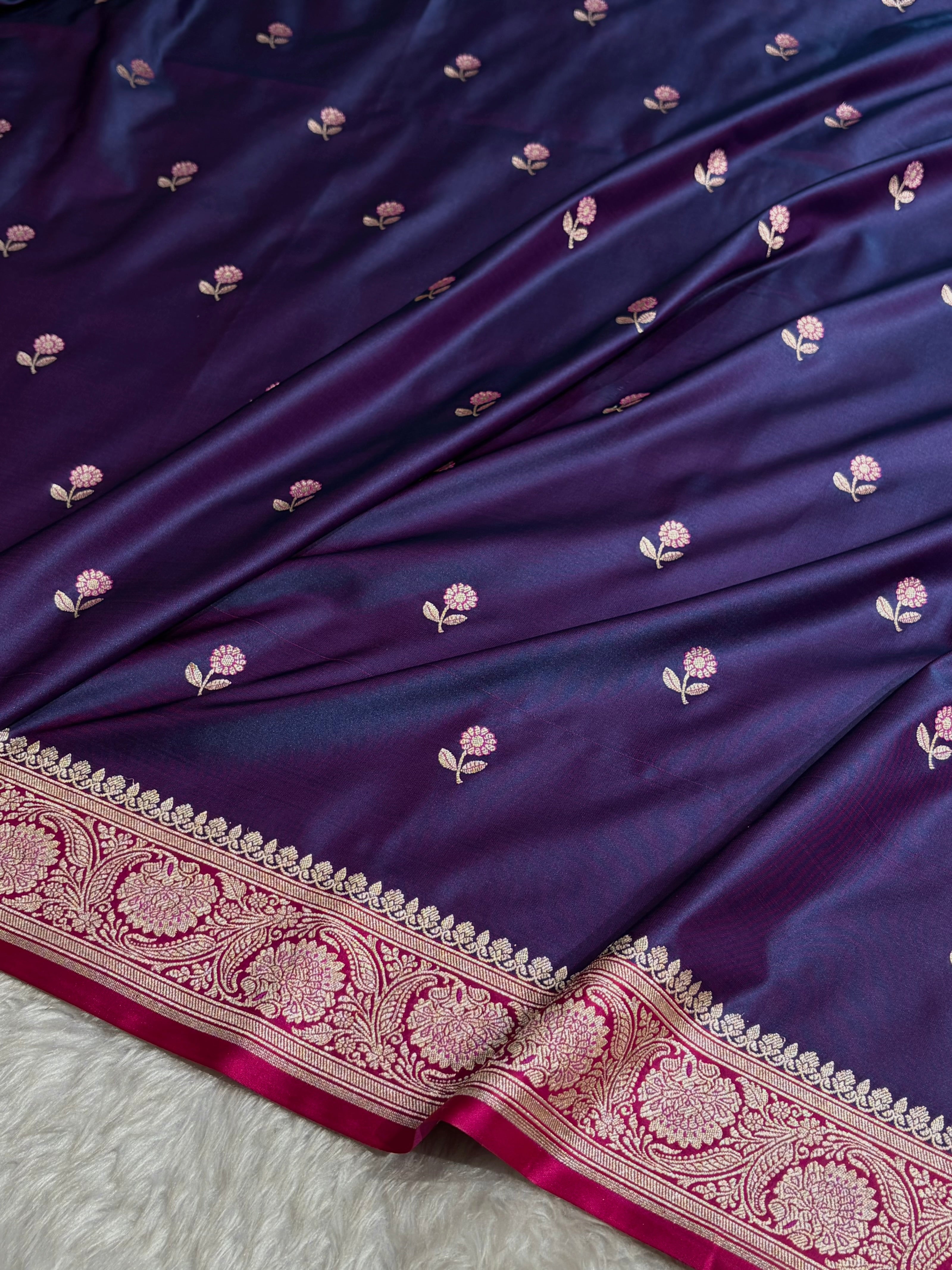 Cross Magenta / Rani Shades Banarasi Booti Pattern Mashru Silk Saree MSM-137