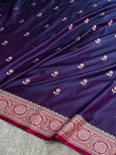 Cross Magenta / Rani Shades Banarasi Booti Pattern Mashru Silk Saree MSM-137
