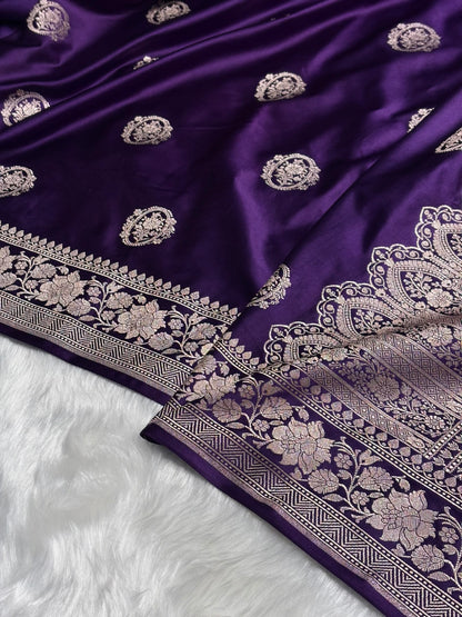 Dark Purple Shades Boota Mashru Silk Saree MS24