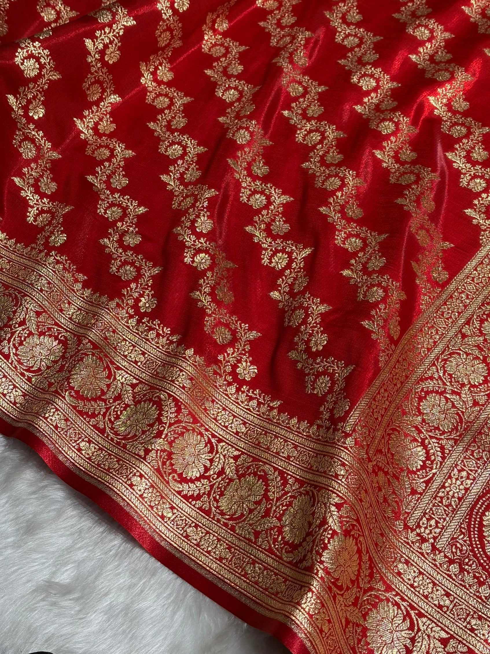 Red Shades Banarasi Satin Silk Saree SS32
