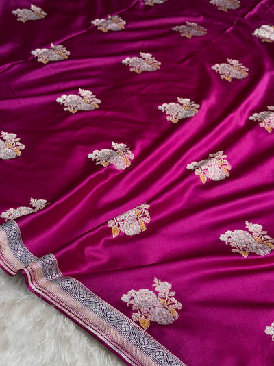 Wine Sona Rupa Minakari Floral Motif Mashru Silk Saree MCS50