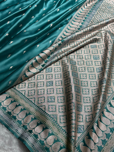 Banarasi Floral Booti Pattern in Rama Shades Floral Mashru Silk Saree MCS102