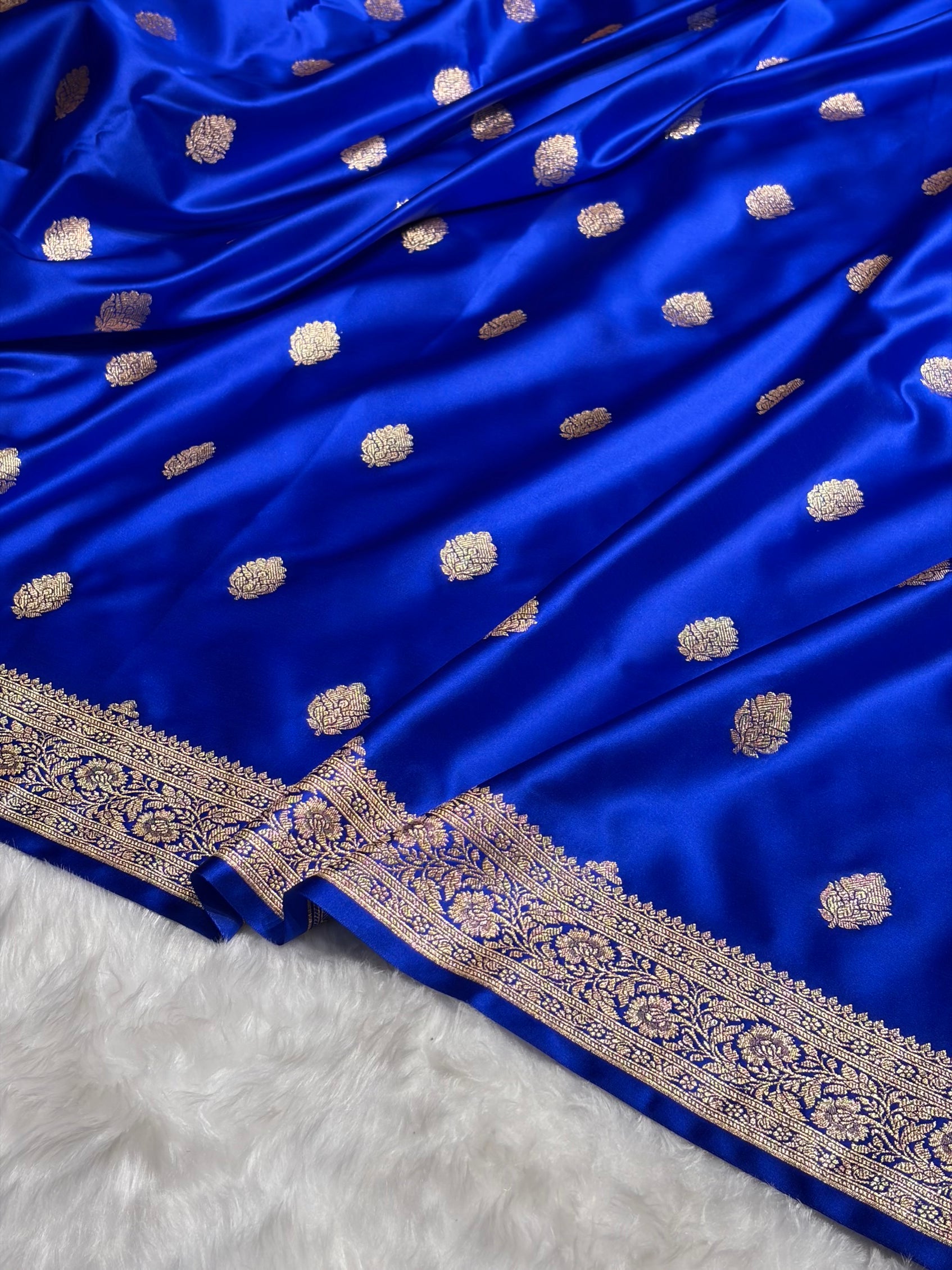 Royal Blue Booti Pattern Satin Katan Silk Saree SK65