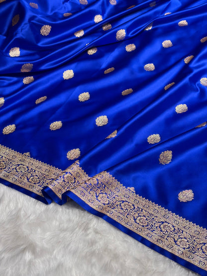 Royal Blue Booti Pattern Satin Katan Silk Saree SK65