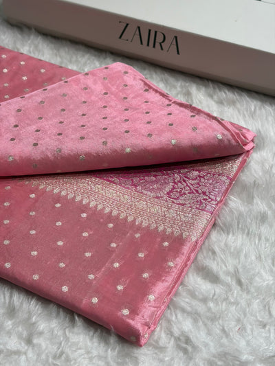 Baby Pink Shades With Contrast Border Crepe Silky Katan Banarasi Saree CSK-07