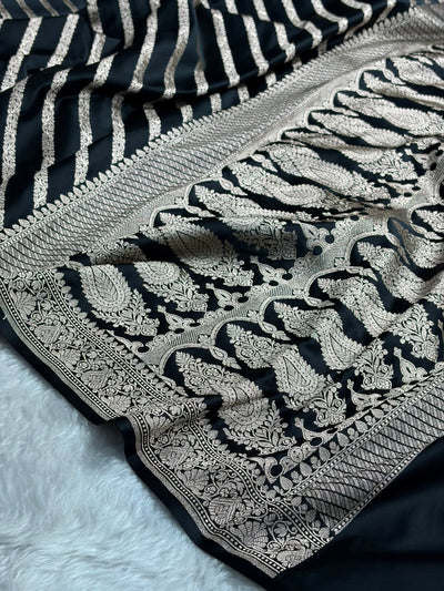 Black With Floral Border Mashru Silk Saree MSM-98