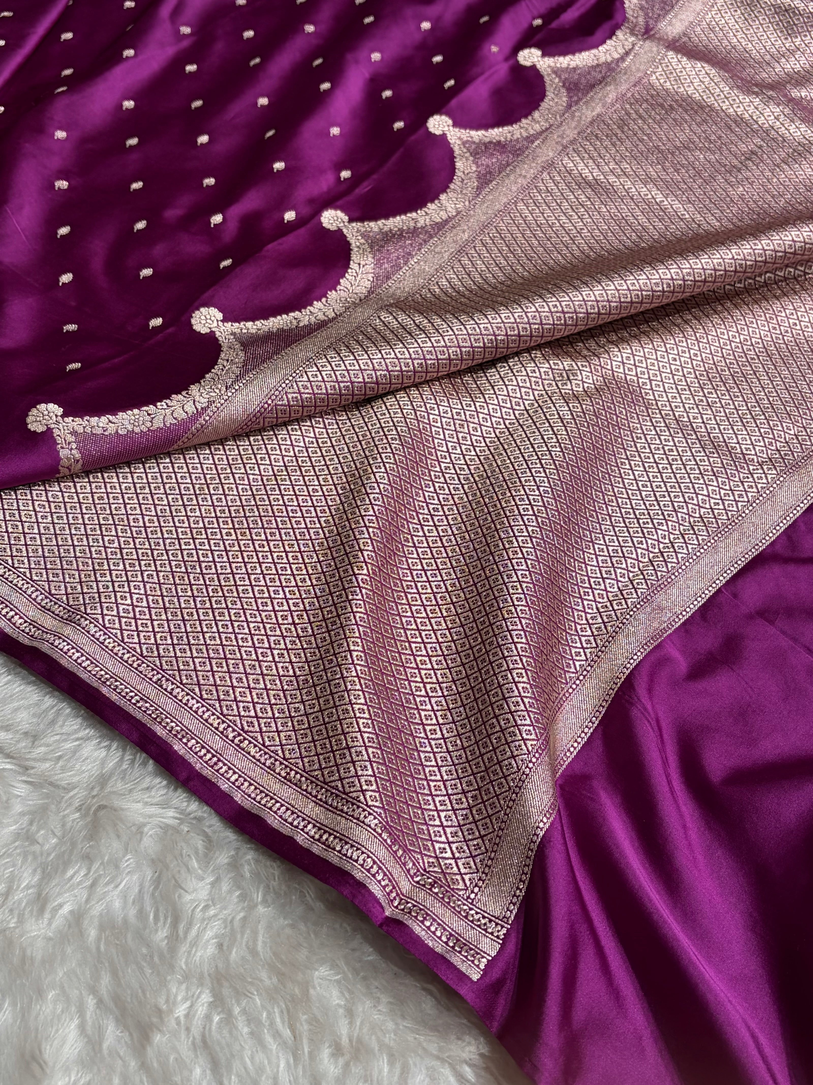 Wine Shades Scallop Mashru Silk Saree MS60