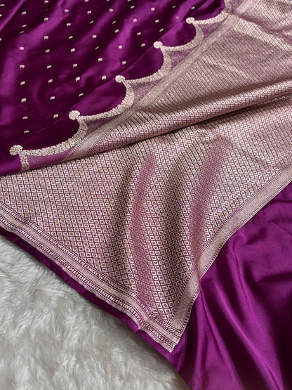 Wine Shades Scallop Mashru Silk Saree MS60