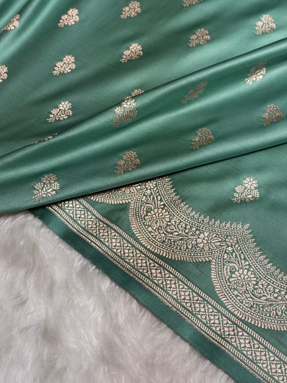Sea Green Scallop Booti Mashru Silk Banarasi Saree MSM-35