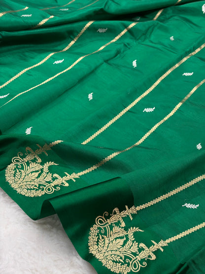 Bottle Green Shades Rangkart Handwoven Pure Katan Paper Silk RM-44