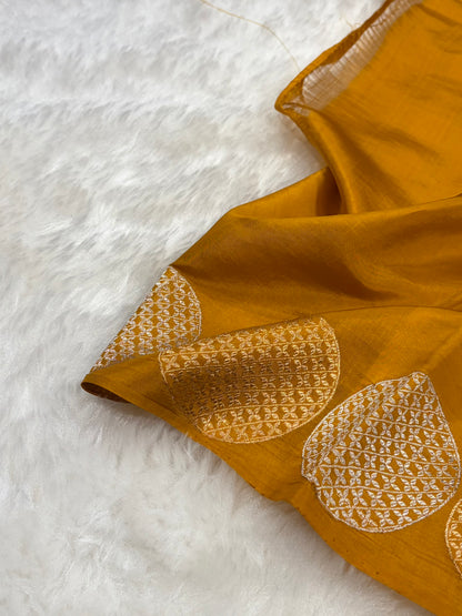 Banarasi Mustard Shades Handwoven Pure Paper Silk Saree RM-87
