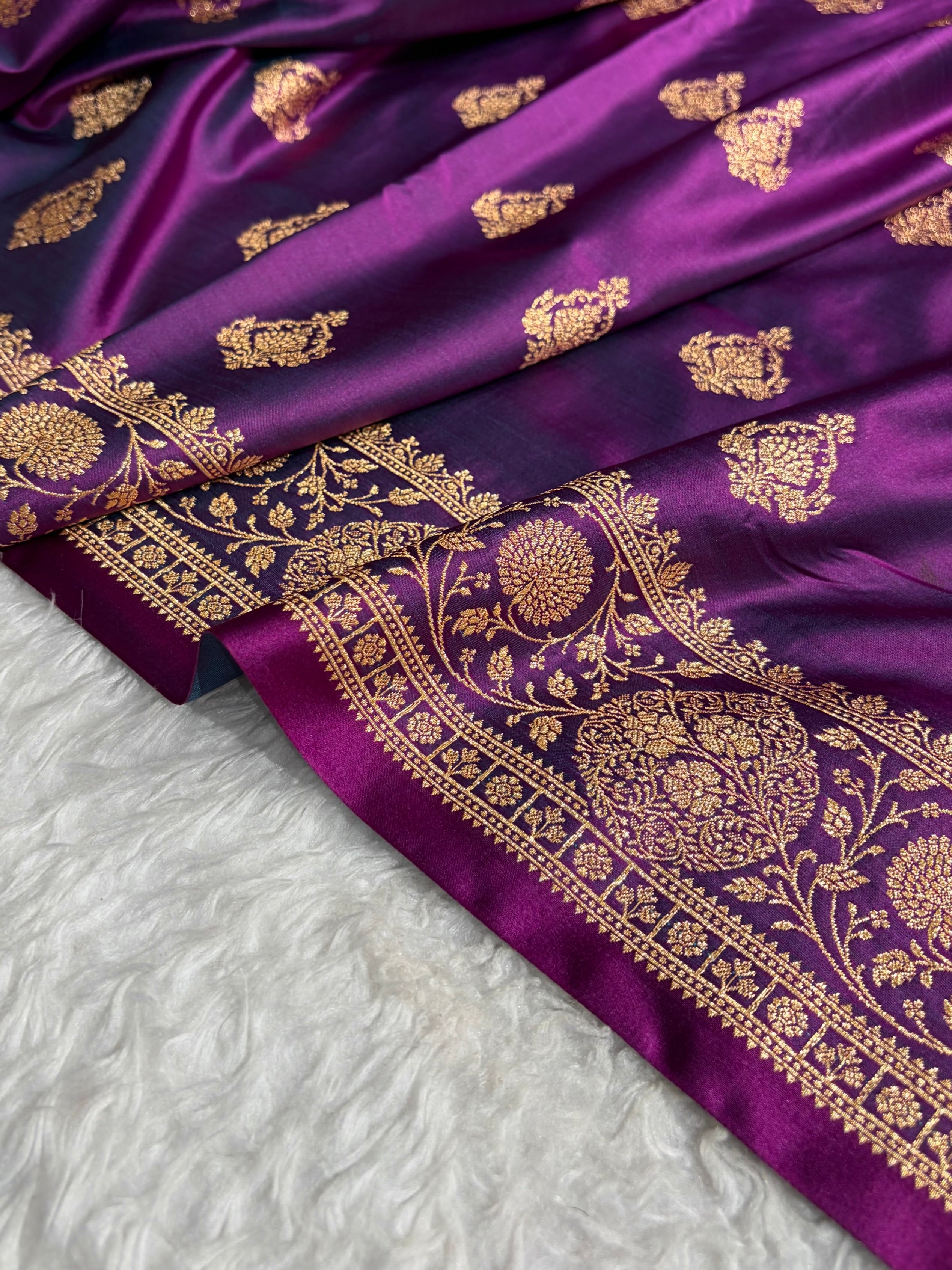 Banarasi Satin Katan Saree With Boota in Purple Shades SK98
