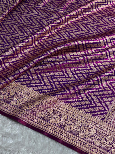 Cross Purple Shades Jaal Pattern Banarasi Satin Silk Saree SS56