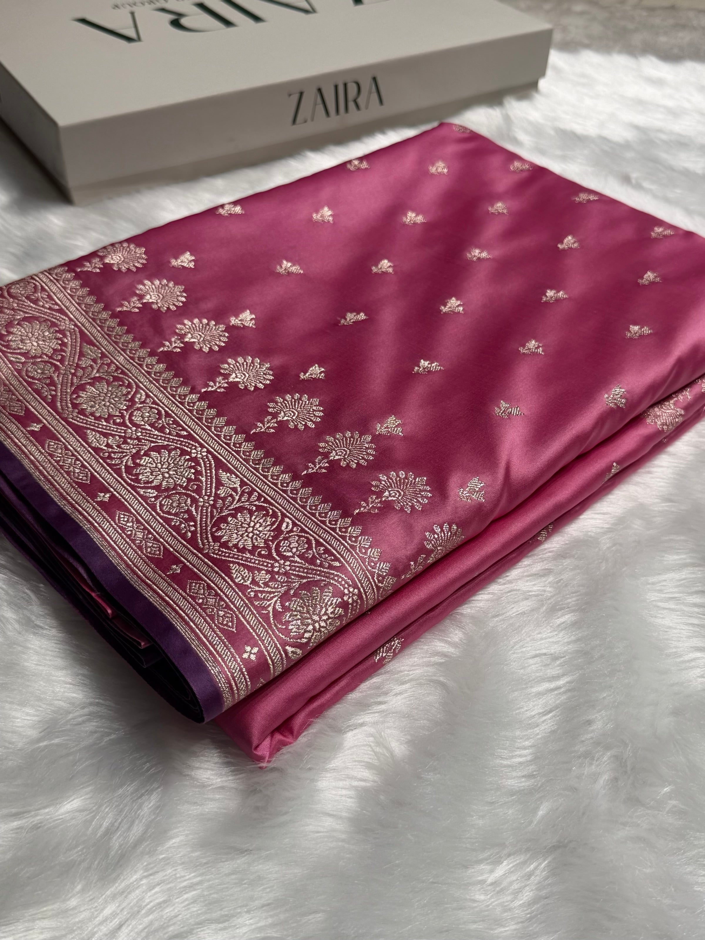 Banarasi Baby Pink Shades Floral Mashru Silk Saree MS89