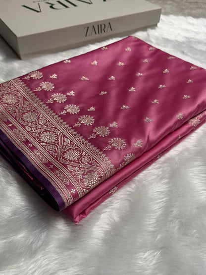 Banarasi Baby Pink Shades Floral Mashru Silk Saree MCS89