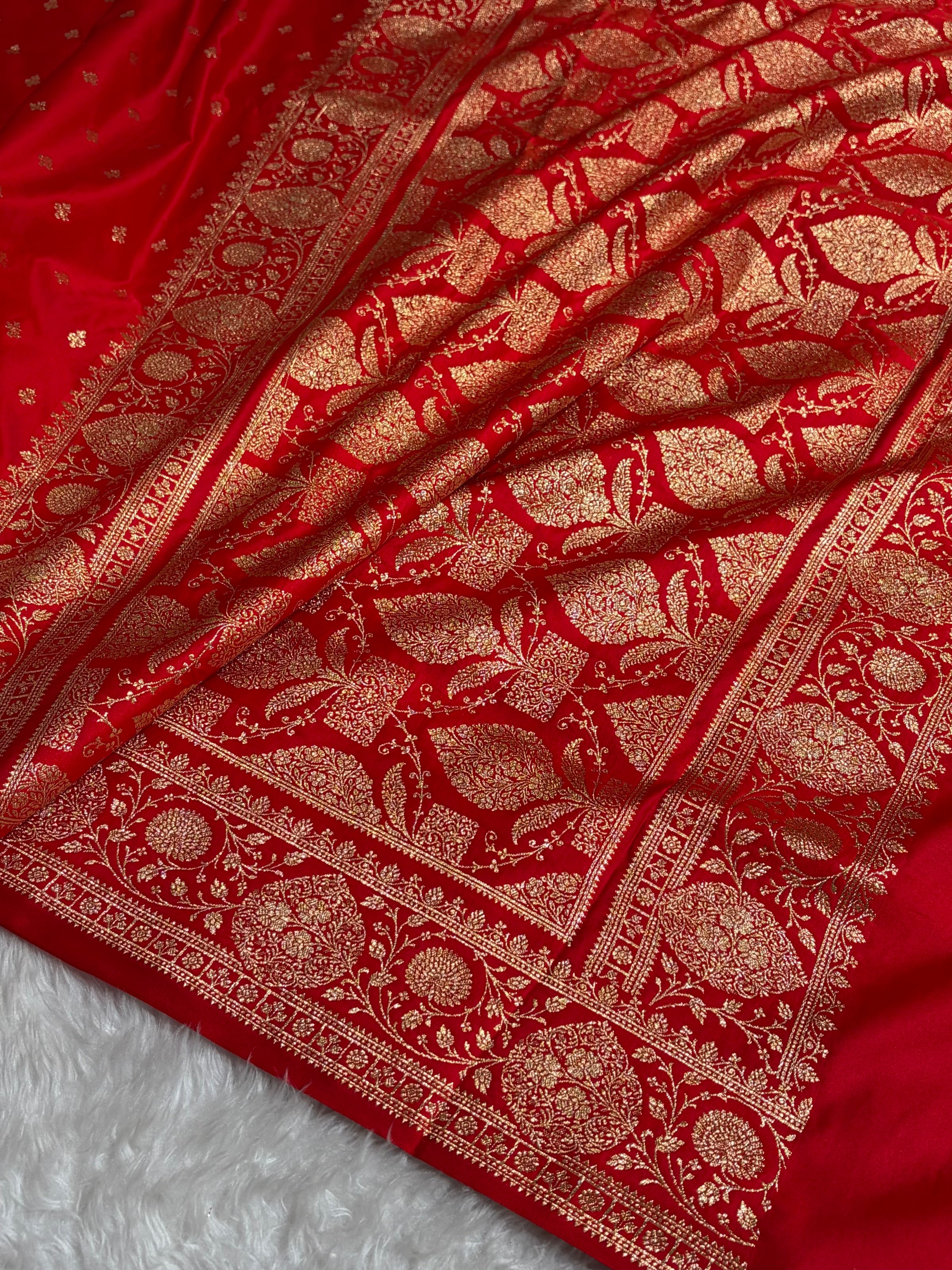 Banarasi Satin Katan Saree With Boota in Red Shades SK117
