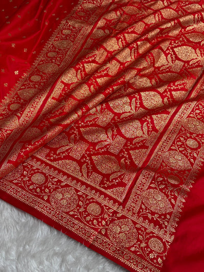 Banarasi Satin Katan Saree With Boota in Red Shades SK117
