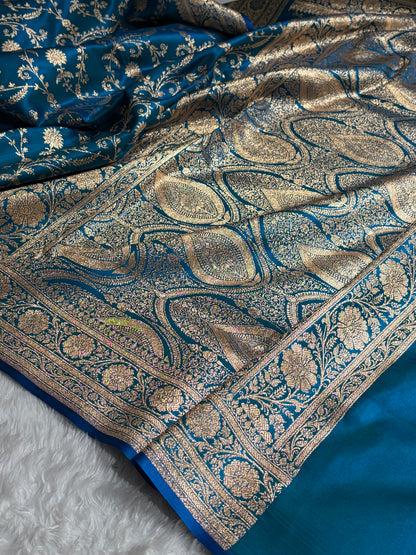 Satin Silk Unique Jaal Pattern In Peacock Shades