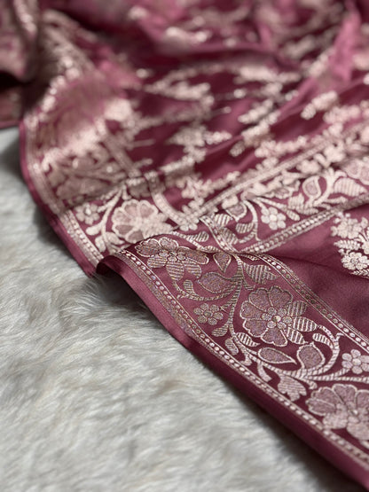 Copper Rose Shades Mashru Silk Banarasi Saree With Jaal Pattern MS71