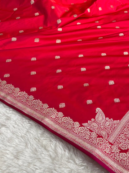 Banarasi Cross Red Shades Floral Boota Mashru Silk Saree MSM-60