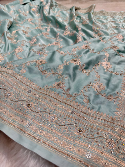 Powder Blue Mashru Silk Saree with Ari and Stone BMCS07