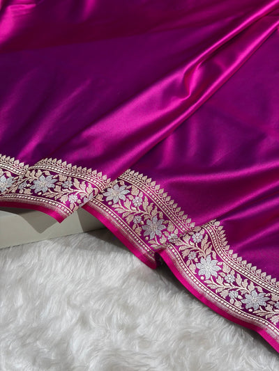 Cross Purple Shades Plain Banarasi With Minakari Floral Border Mashru Silk Saree MSM-123