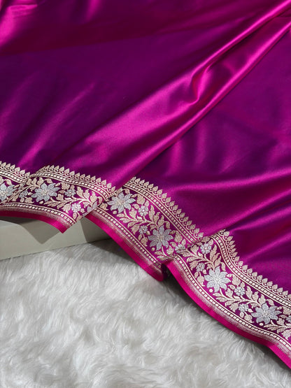 Cross Purple Shades Plain Banarasi With Minakari Floral Border Mashru Silk Saree MSM-123