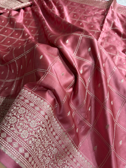 Peach Shades Banarasi With Floral Border Mashru Silk Saree MSM-124