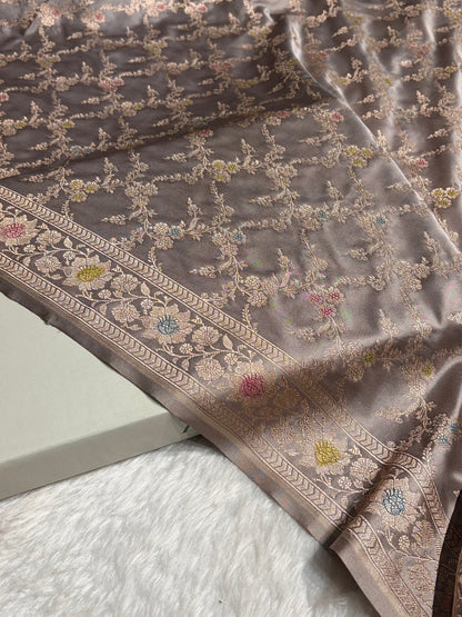 Gray Shade Minakari with Jaal Pattern Mashru Silk Saree MS56