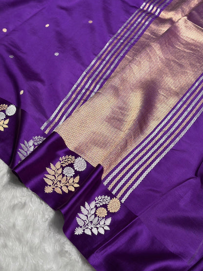 Purple Shade Handwoven Kaduwa Pure Katan Raw Mango Silk RM-05