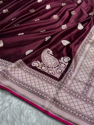 Chocolate Shade With Booti Pattern Mashru Silk Saree